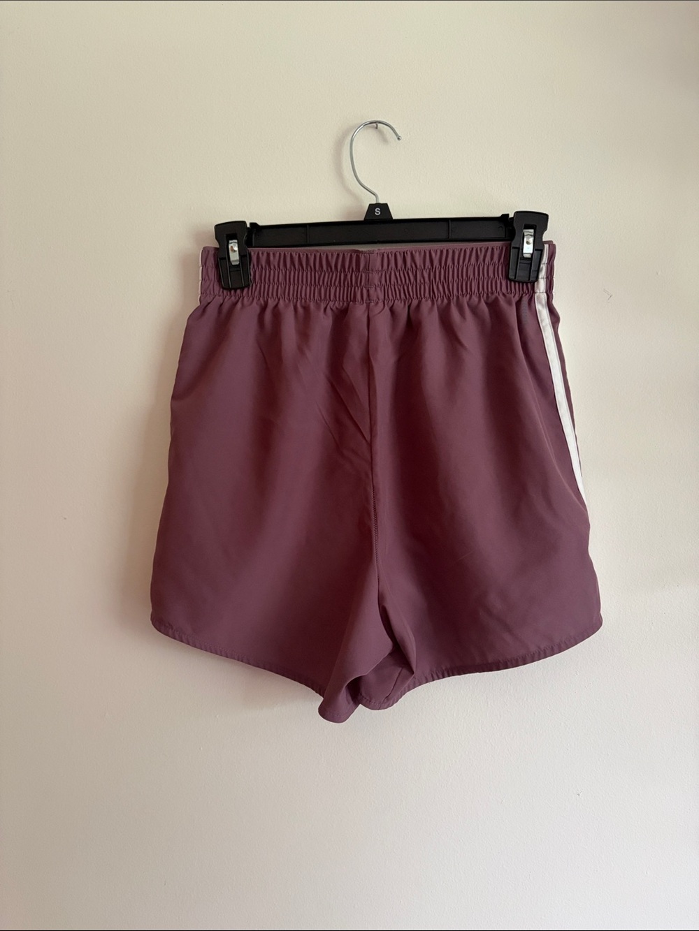 adidas Women's Athletic Shorts in Burgundy with White Stripes - Picture 2 of 5